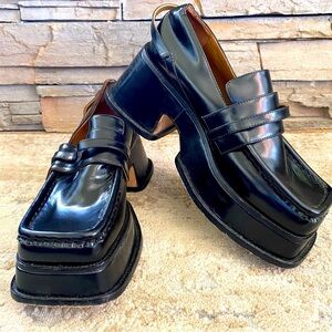 Shushu/Tong Black Platform Loafers Leather Slip On Cult Archival Fashion: 38